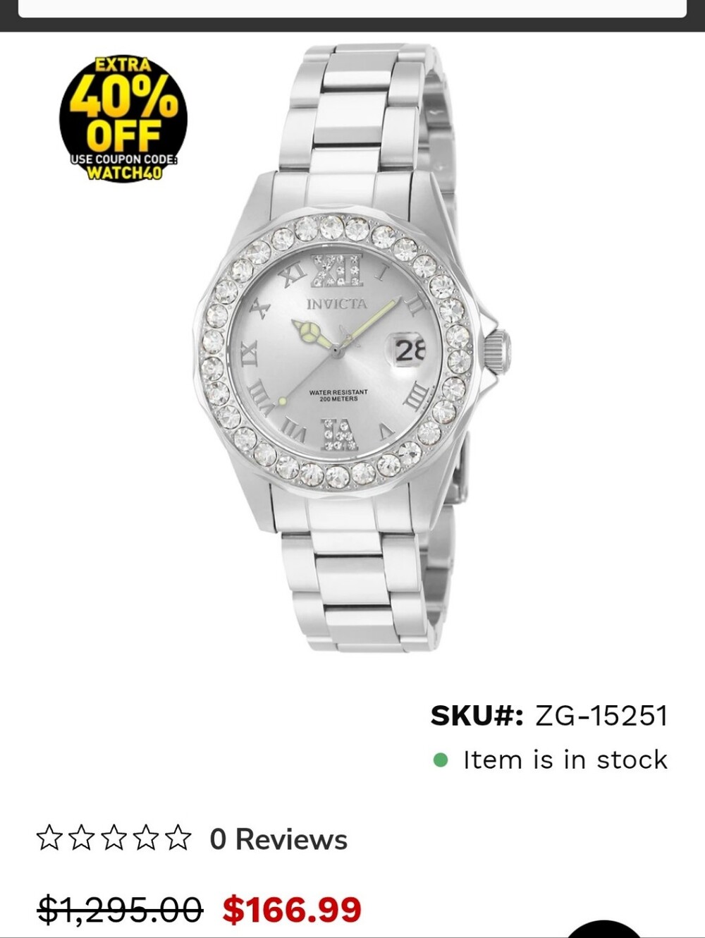 Invicta Silver Crystal-Accented Stainless Steel Watch - Picture 5 of 5